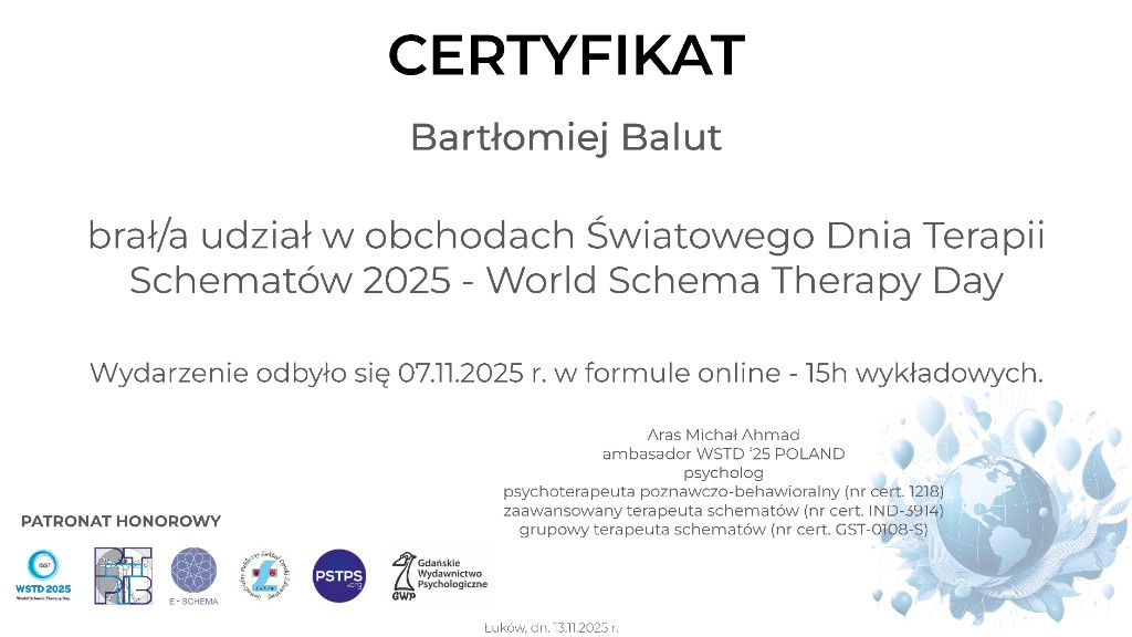 Certyfikat World Schema Therapy Day 2025