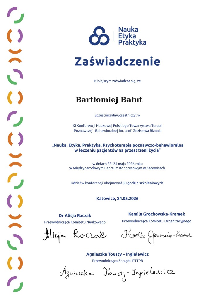 Zaświadczenie z XI Konferencji Naukowej PTTPB, Katowice 2026