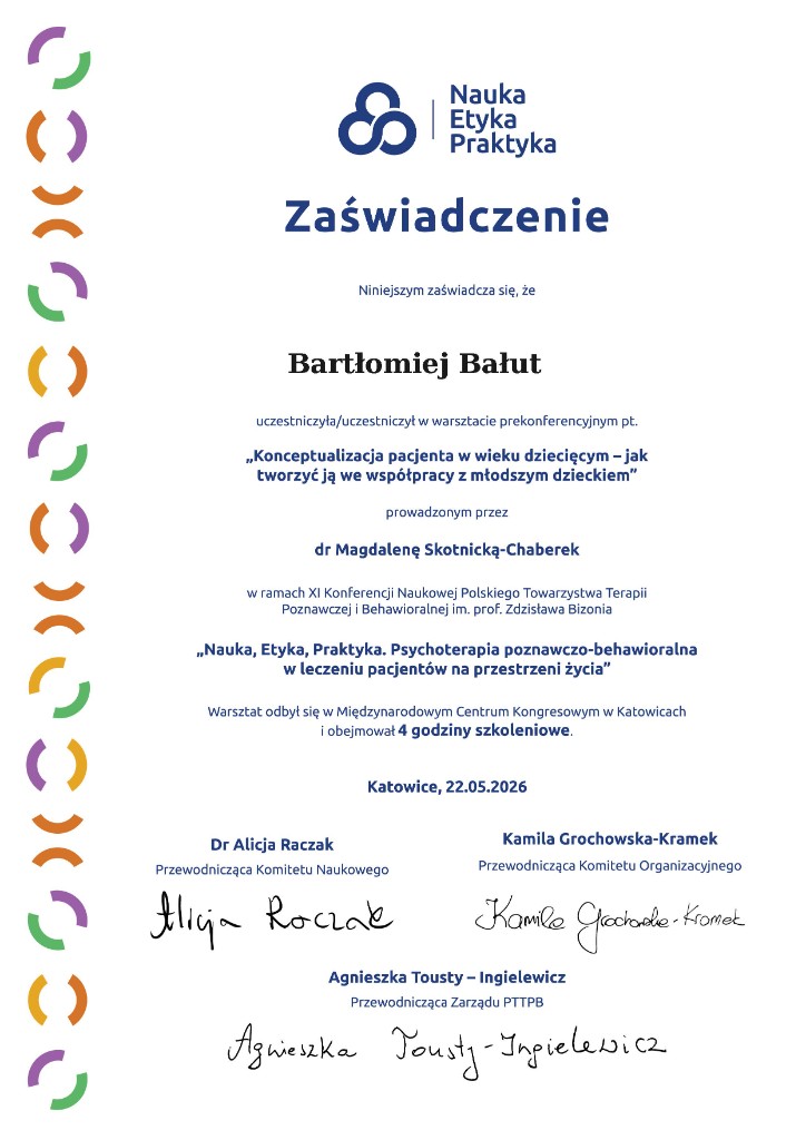 Zaświadczenie z warsztatu prekonferencyjnego PTTPB, maj 2026